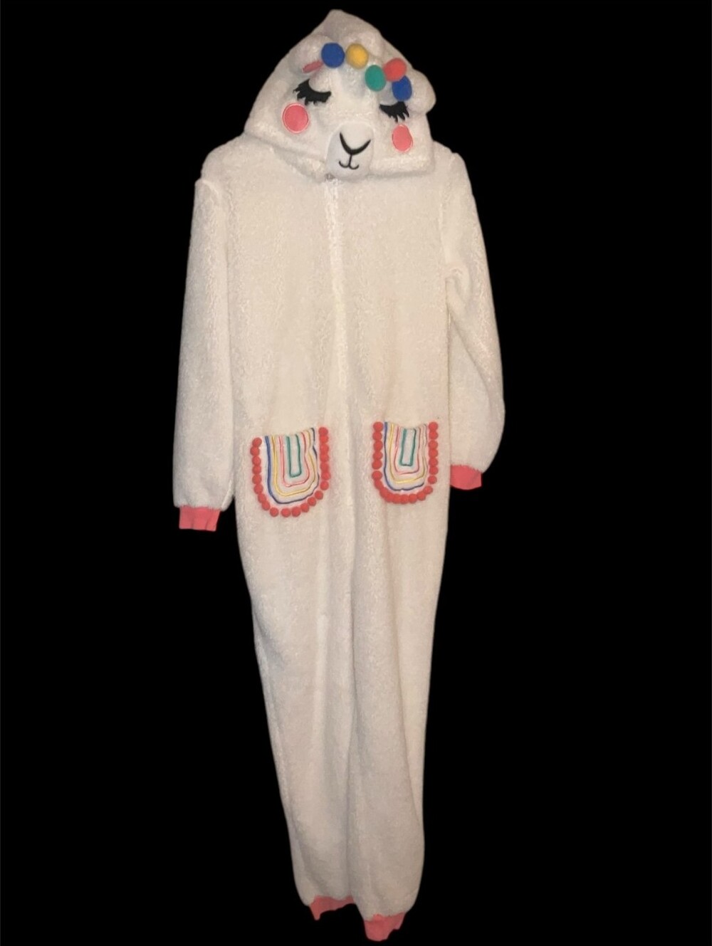 Celebrate Halloween White Llama Pom Pom Hooded One Piece Adult Costume Onesie